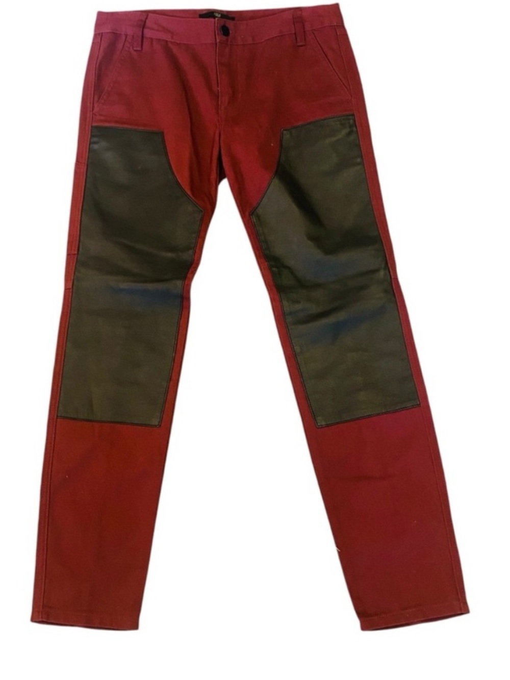 Tibi Leather Carpenter Patch Skinny Jeans Moto Burgundy Western